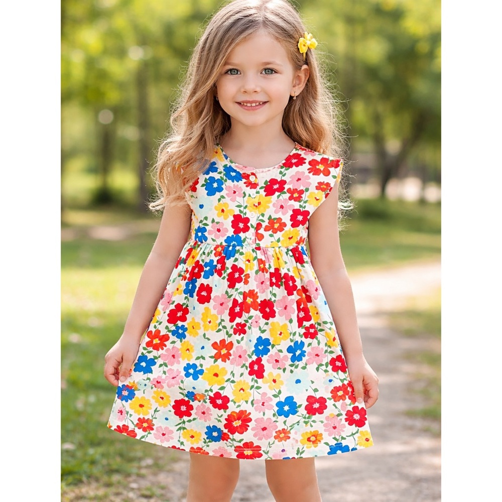 HANNA ANDERSSON Floral Kids Playdress Dress - Multicolor 110 CM 5 US girls